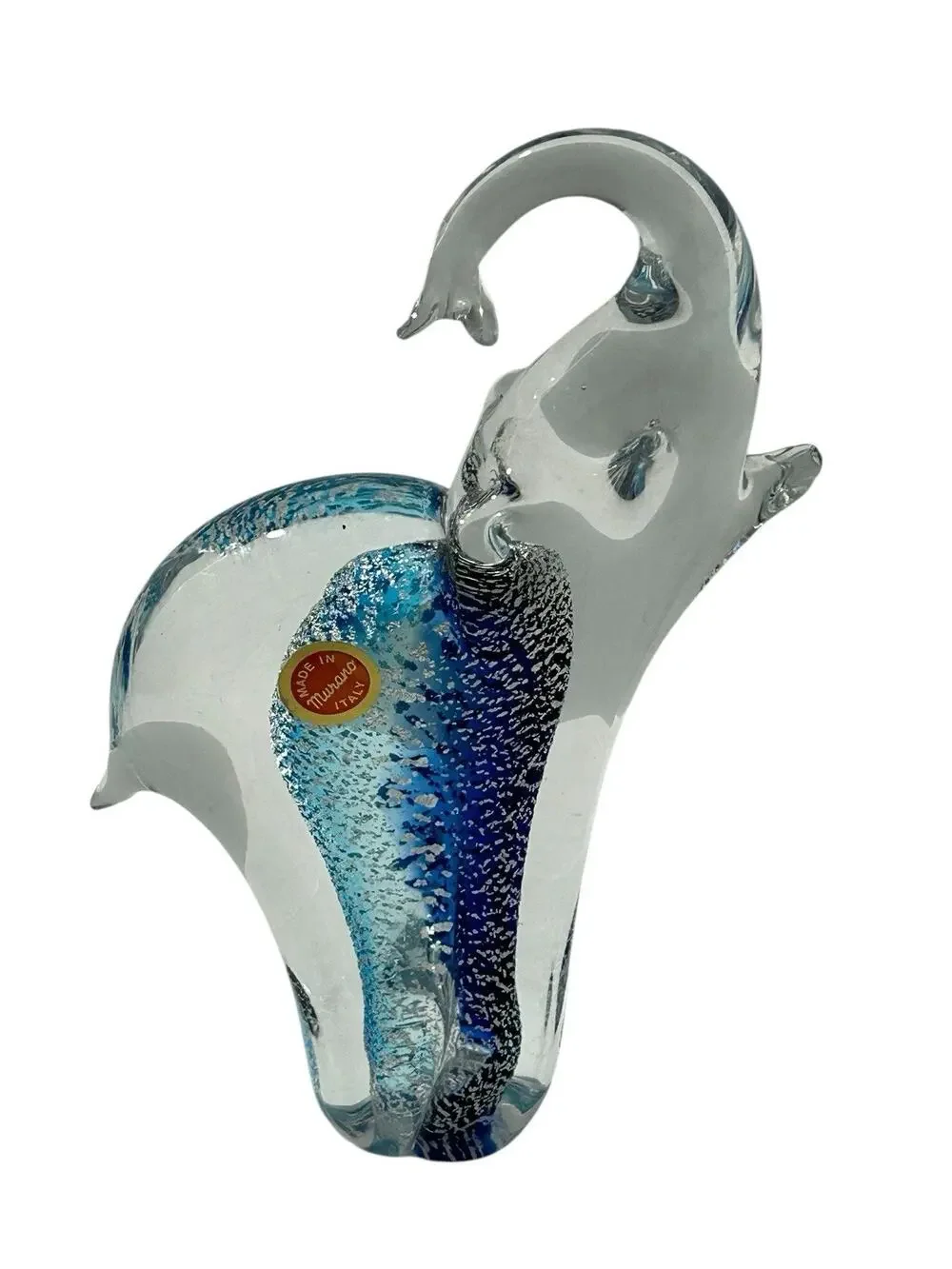 Murano Glass Elephant Figurines Collectibles Clear w/Blue Inner Abstract Italy